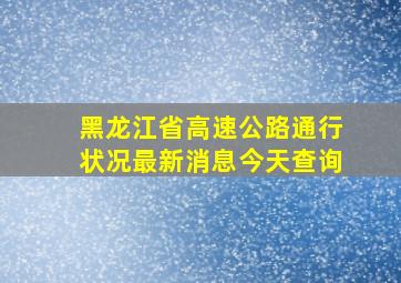 黑龙江省高速公路通行状况最新消息今天查询