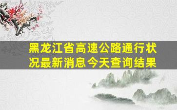 黑龙江省高速公路通行状况最新消息今天查询结果