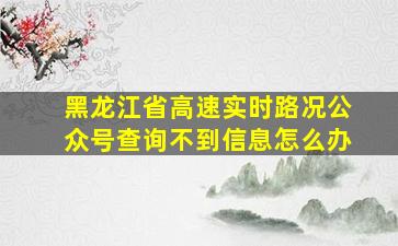 黑龙江省高速实时路况公众号查询不到信息怎么办