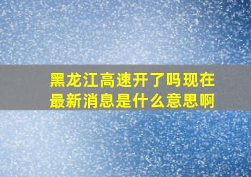 黑龙江高速开了吗现在最新消息是什么意思啊